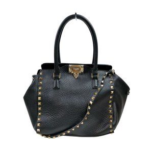 Auth Valentino Hand Bag Black Leather